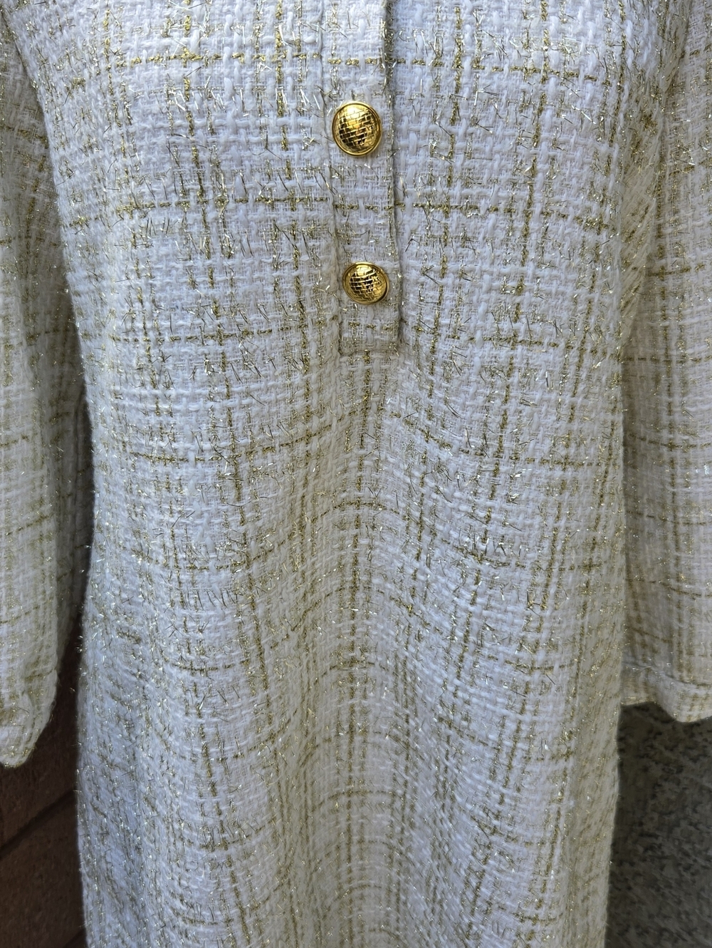 Shop The Mint Ivory Plaid Button-Front Long Sleeve Shift Dress - Picture 5 of 11